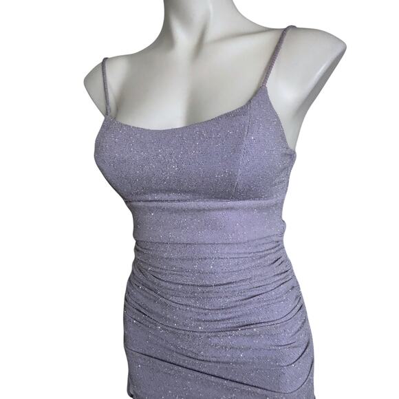 Purple Glitter y2k Babydoll HoCo Dress Size 4 Small Ruching Ruffles Coquette - Picture 10 of 10